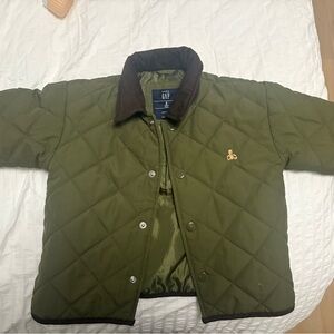 Baby GAP Green Quilted Jacket with Dark Brown Collar - Size 2 worn once